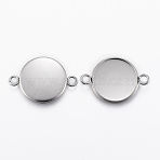 Non-Tarnish 304 Stainless Steel Cabochon Connector Settings, Plain Edge Bezel Cups, Flat Round, Stainless Steel Color, Tray: 16mm, 25.5x18x2mm, Hole: 2.2mm(X-STAS-E146-19P-16mm)