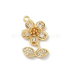 Brass Micro Pave Clear Cubic Zirconia Pendants, Flower Charm, Long-Lasting Plated, Rack Plating, Lead Free & Cadmium Free, Real 18K Gold Plated, 22x14.5x5.5mm, Hole: 1.6mm(KK-H537-22G)