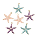 Alloy Enamel Pendants, Starfish Charms, Golden, Mixed Color, 29x27x5mm, Hole: 2mm(FIND-H065-03G)