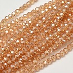 Faceted(32 Facets) Round Full Rainbow Plated Electroplate Glass Beads Strands, Sandy Brown, 4mm, Hole: 1mm, about 85pcs/strand, 12.5 inch(EGLA-J130-FR06)