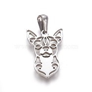 304 Stainless Steel Puppy Pendants, Chihuahua Dog, Stainless Steel Color, 25x17x2mm, Hole: 3x6.8mm(STAS-F219-05P)