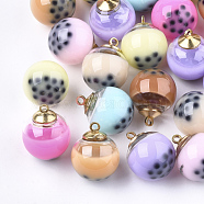 Glass Pendants, with Resin & Brass Findings, Bubble Tea, Round, Light Gold, Mixed Color, 20x16mm, Hole: 1.8mm(X-CRES-Q209-02)