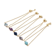 Adjustable Real 18K Gold Plated Brass Box Chain Slider Bracelets, with Natural Mixed Stone Link, Faceted, Rhombus , Inner Diameter: 0.31~2.68 inch(8~68mm)(BJEW-D445-01G)