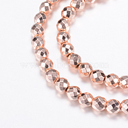 Electroplate Non-magnetic Synthetic Hematite Bead Strands, Round, Faceted, Rose Gold Plated, 8mm, Hole: 1mm, about 50pcs/strand, 15.7 inch(G-Q465-24RG)