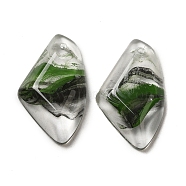 Transparent Glass Pendants, Faceted Wing Charms, Green, 32.5x19x6.5mm, Hole: 1.6mm(GLAA-G104-07B)
