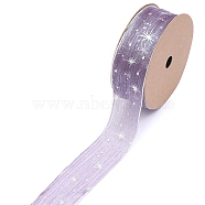 20 Yards Silver Stamping Star Organza Ribbons, Garment Accessories, Gift Packaging, Medium Purple, 1 inch(25mm), 20 Yards/Roll(PW-WG89757-11)