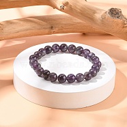 Natural Amethyst Beaded Stretch Bracelets, Round, 2 inch(5.2cm), Bead: 8mm(B072-2)