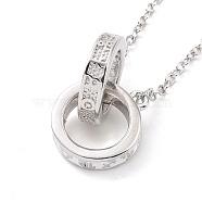Interlocking Double Rings with 12 Constellations Enamel Pendant Necklace, Platinum Plated Brass Couple Necklace for Women, White, 17.32 inch(44cm)(NJEW-G073-11B-P)