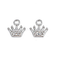 304 Stainless Steel Charms, with Crystal Rhinestone, Crown, Stainless Steel Color, 11.5x11x2mm, Hole: 2mm(X-STAS-N095-140)