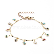 Star Brass Enamel Charm Bracelets, with Brass Bar Link Chains and 304 Stainless Steel Lobster Claw Clasps, Colorful, Real 18K Gold Plated, 7-1/2 inch(19cm)(X-BJEW-JB05221-02)