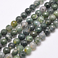 Natural Moss Agate Beads Strands, Round, Faceted, Sea Green, 4mm, Hole: 1mm, about 95pcs/strand, 15.5 inch(G-F350-4mm)