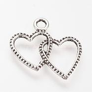 Tibetan Style Alloy Pendants, Heart with Heart, Cadmium Free & Lead Free, Antique Silver, 24x22.5x1.5mm, Hole: 2.5mm, about 1000pcs/1000g(TIBE-S303-05AS-RS)