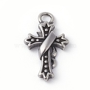 316 Surgical Stainless Steel Pendants, Cross, Antique Silver, 10.5x17.5x3mm, Hole: 2.2mm(STAS-G186-31AS)