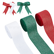 3 Rolls 3 Colors Sparkle Polyester Grosgrain Ribbons, with Glitter Powder, Flat, Mixed Color, 1-1/2 inch(38mm), about 4.37 Yards(4m)/roll, 1 roll/color(OCOR-AR0001-56)