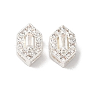 Brass Micro Pave Clear Cubic Zirconia Beads, Hexagon, 925 Sterling Silver Plated, 8x5x4mm, Hole: 1x4mm(KK-G503-17S)