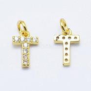 Brass Micro Pave Grade AAA Cubic Zirconia Charms, Letter T, Cadmium Free & Nickel Free & Lead Free, Real 18K Gold Plated, 9x6x1.5mm, Hole: 2mm(ZIRC-P067-11G-T-NR)