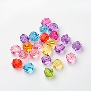 Transparent Acrylic Beads, Faceted Oval, Mixed Color, about 9.5mm long, 10.5mm wide, 9mm thick, hole: 2mm, about 1040pcs/500g(PL371Y)