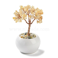 Natural Yellow Quartz Chips Tree Decorations, Ceramic Bowl Base Copper Wire Feng Shui Energy Stone Gift for Home Desktop Decoration, 65~68x130~135mm(DJEW-M012-01A)