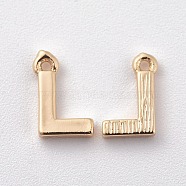 Brass Charms, Letter, Nickel Free, Real 18K Gold Plated, Letter.L, 8.5x5.5x1.5mm, Hole: 0.8mm(X-KK-S350-167L-G)