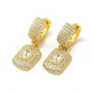 Rack Plating Brass Micro Pave Cubic Zirconia Hoop Earring for Women, Long-Lasting Plated, Cadmium Free & Lead Free, Rectangle, Real 18K Gold Plated, 32mm, Pin: 1.4mm(EJEW-H091-35G)
