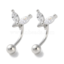 999 Fine Silver Micro Pave Clear Cubic Zirconia Ear Plug Gauges, Butterfly, Platinum, 13.5x7mm(EJEW-P296-06P)