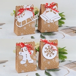 Paper Bag, Treat Bag, with 4Pcs Card Tags, Christmas Theme, Bakeware Accessoires, for Mini Cake, Cupcake, Cookie Packing, Snowflake Pattern, 120x70x185mm, 4pcs/bag(BAKE-PW0007-152)