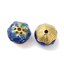 Rack Plating Brass Beads, with Enamel, Cadmium Free & Lead Free, Flower, Real 18K Gold Plated, Long-Lasting Plated, Dark Blue, 11.5x9mm, Hole: 1.6mm(KK-P276-32G)