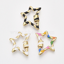 Golden Plated Brass Screw Carabiner Lock Charms, for Necklaces Making, with Enamel, Star, Mixed Color, 26x21x2.5~5.5mm(KK-S338-159)