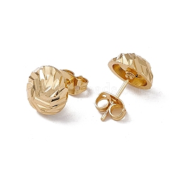 Rack Plating Brass Grooved Half Round Stud Earrings for Women, Lead Free & Cadmium Free, Real 18K Gold Plated, 10mm, Pin: 0.7mm(EJEW-F294-01G)