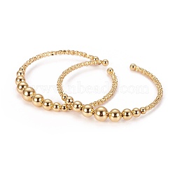 Long-Lasting Plated Brass Cuff Bangles, with Graduated Round Beads and Corrugated Beads, Golden, 2-1/8 inch(5.45cm)(X-BJEW-E370-10G)