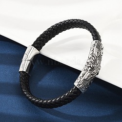 Braided Microfiber Leather Cord Bracelets,  304 Stainless Steel Eagle Bracelets for Women Men, with Rectangle Magnetic Clasps, Antique Silver & Stainless Steel Color, 8-1/2x3/8 inch(21.5x0.95~1.5cm)(BJEW-D304-09AS)