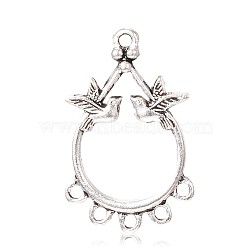 Tibetan Style Alloy Chandelier Components Links, Teardrop with Bird, Antique Silver, 36x23x2mm, Hole: 2mm and 1.6mm(PALLOY-K209-02A-AS)