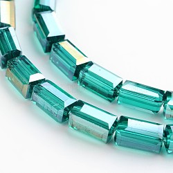AB Color Plated Faceted Cuboid Electroplate Glass Beads Strands, Teal, 8x4x4mm, Hole: 1mm, about 50pcs/strand, 16 inch(EGLA-F109-A06)