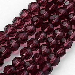 Transparent Glass Bead Strands, Imitate Austrian Crystal, Faceted(32 Facets), Round, Purple, 4mm, Hole: 1mm, about 87~93pcs/strand, 32~33cm(GLAA-G013-4mm-59)