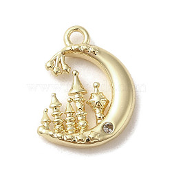 Brass Micro Pave Cubic Zirconia Charms, Moon with Tower, Golden, 12x9.5x2mm, Hole: 1.2mm(KK-C043-04G)
