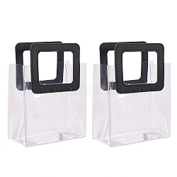 PVC Laser Transparent Bag, Tote Bag, with PU Leather Handles, for Gift or Present Packaging, Rectangle, Black, 10x7-1/8 inch(25.5x18cm), 2pcs/set(ABAG-SZ0001-04A-04)