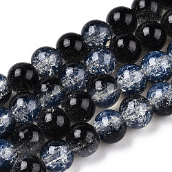 Transparent Crackle Baking Painted Glass Beads Strands, Imitation Opalite, Round, Black, 6x5mm, Hole: 1.2mm, about 147pcs/strand, 31.10 inch(79cm)(DGLA-T003-01B-01)