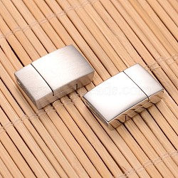 MIxed Smooth & Matte 304 Stainless Steel Rectangle Magnetic Clasps with Glue-in Ends, Stainless Steel Color, 20x12x5mm, Hole: 2.5x10mm(X-STAS-I045-05)