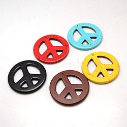 Synthetic Howlite Beads, Dyed & Heated, Peace Sign, Mixed Color, 55x5mm, Hole: 1mm, about 46pcs/1000g(TURQ-L014-55mm-05)