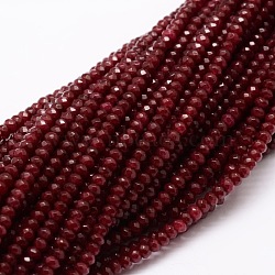 Dyed Natural Malaysia Jade Rondelle Beads Strands, Faceted, FireBrick, 3x2mm, Hole: 1mm, about 154pcs/strand, 14.3 inch(X-G-E315-2x3mm-07)