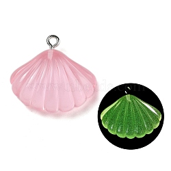 Luminou Resin Pendants, with Iron Loop, Shell, Pink, 23.5x24.5x8mm, Hole: 2mm(RESI-R452-02D)