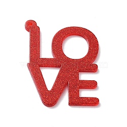 Valentine's Day Theme Acrylic Pendant, Word LOVE Charm, FireBrick, 47x35.5x2.2mm, Hole: 1.8mm(OACR-H032-04A)