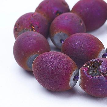 Electroplated Natural Druzy Geode Agate Bead Strands, Barrel, Purple Plated, 13.5x12mm, Hole: 1mm, about 13pcs/strand, 7.67 inch