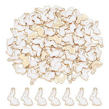 ARRICRAFT Alloy Enamel Pendants, Rabbit, Light Gold, White, 17x11x1.5mm, Hole: 1.4mm, 100pcs/box