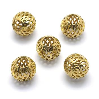 Brass Filigree European Beads, Lead Free & Cadmium Free & Nickel Free, Rondelle, Raw(Unplated), 11x10mm, Hole: 5mm