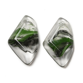Transparent Glass Pendants, Faceted Wing Charms, Green, 32.5x19x6.5mm, Hole: 1.6mm