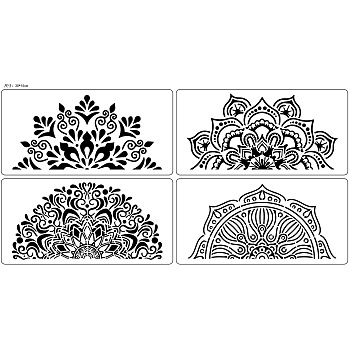 4Pcs 4 Styles Mandala Style PET Plastic Hollow Out Drawing Painting Stencils Templates, Flower, 300x150mm, 1pc/style