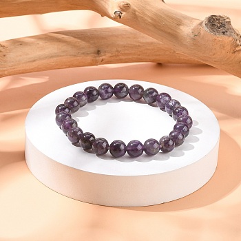 Natural Amethyst Beaded Stretch Bracelets, Round, 2 inch(5.2cm), Bead: 8mm