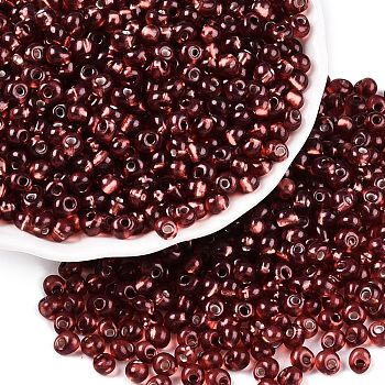 6/0 Baking Paint Transparent Glass Seed Beads, Silver Lined, Teardrop, Dark Red, 4~5x4~4.5x3~4mm, Hole: 1~1.2mm, about 4500pcs/pound