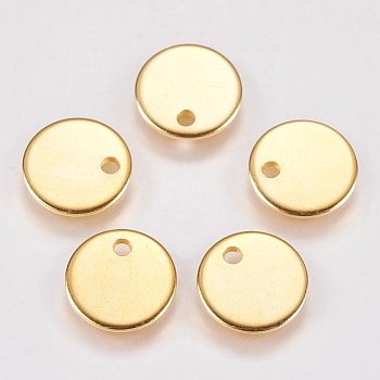 202 Stainless Steel Charms, Stamping Blank Tag, Flat Round, Golden, 10x1mm, Hole: 1mm